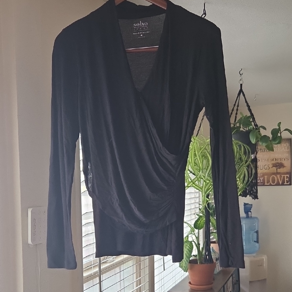 Soho Classic Black Wrap Blouse
